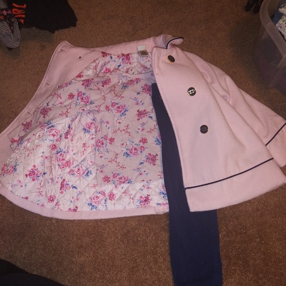Little Me Other - Pink and Blue floral outfit with matching peacoat